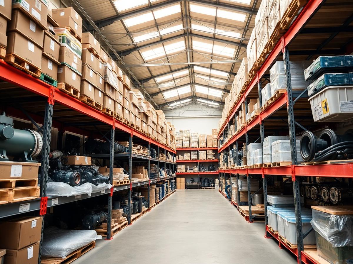 Warehouse of neatly organised industrial parts and components