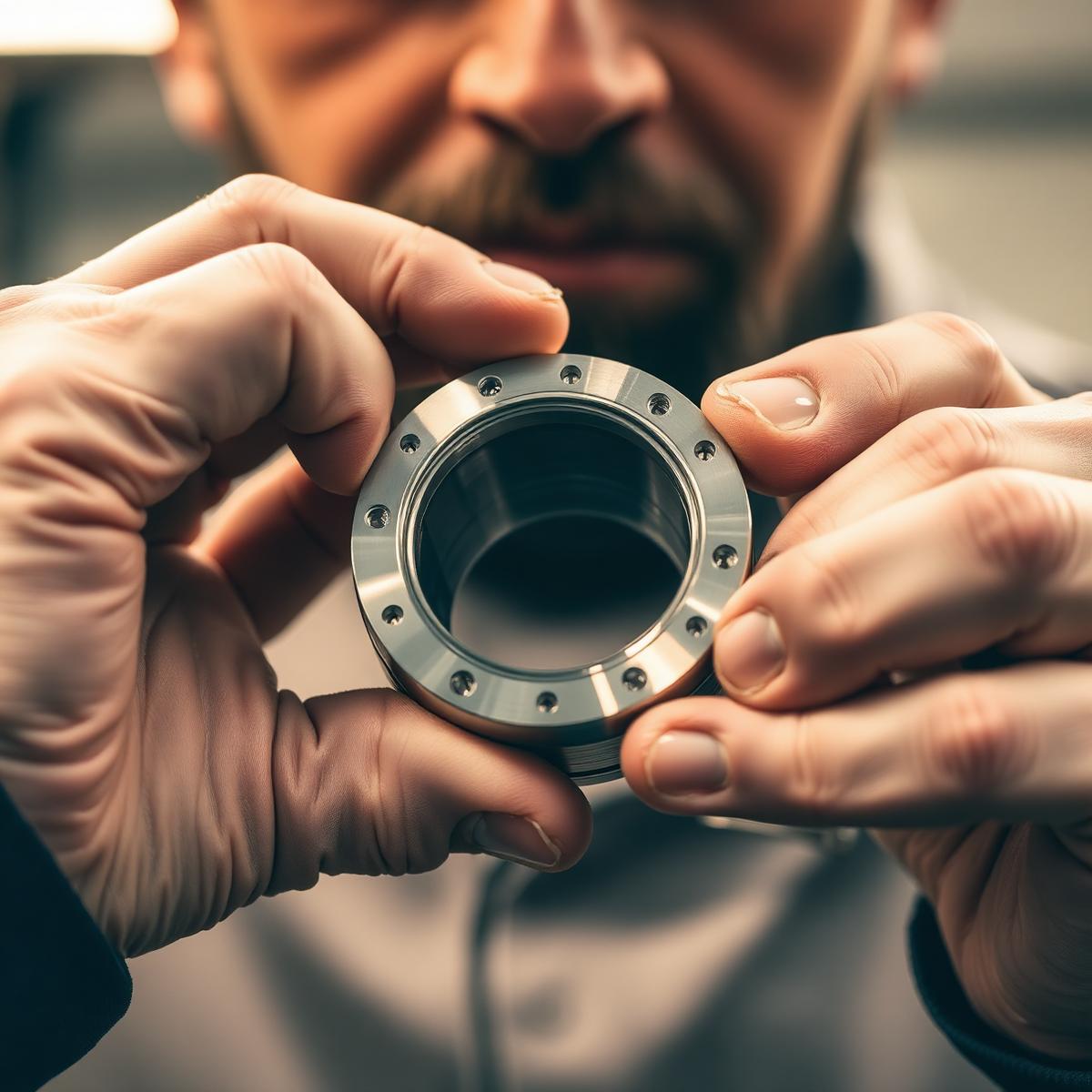 Engineer inspecting a precision stainless steel component